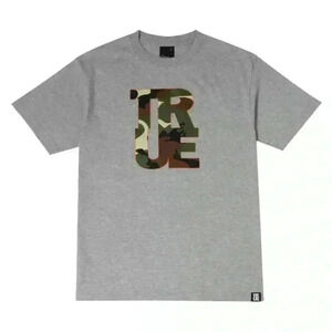 True Mens Logo Camo T-Shirt Heather Grey, size L